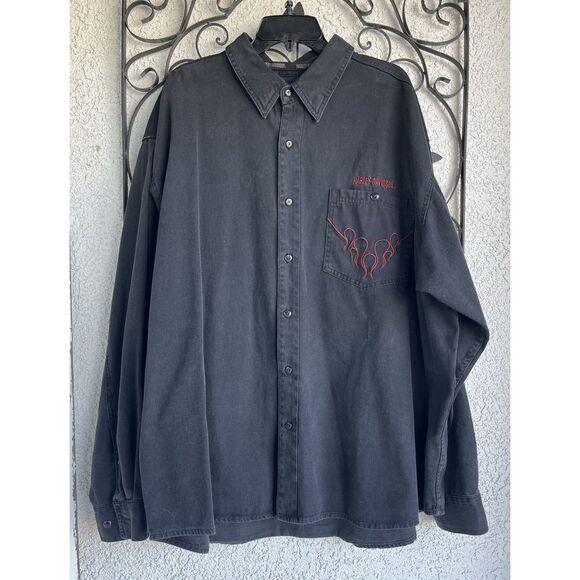 Harley Davidson Embroidered Long Sleeve Collard Shirt - Size 3X - Black - Picture 2 of 5
